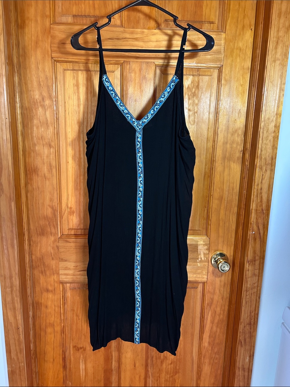 Black Dress with Blue Embroidered Trim